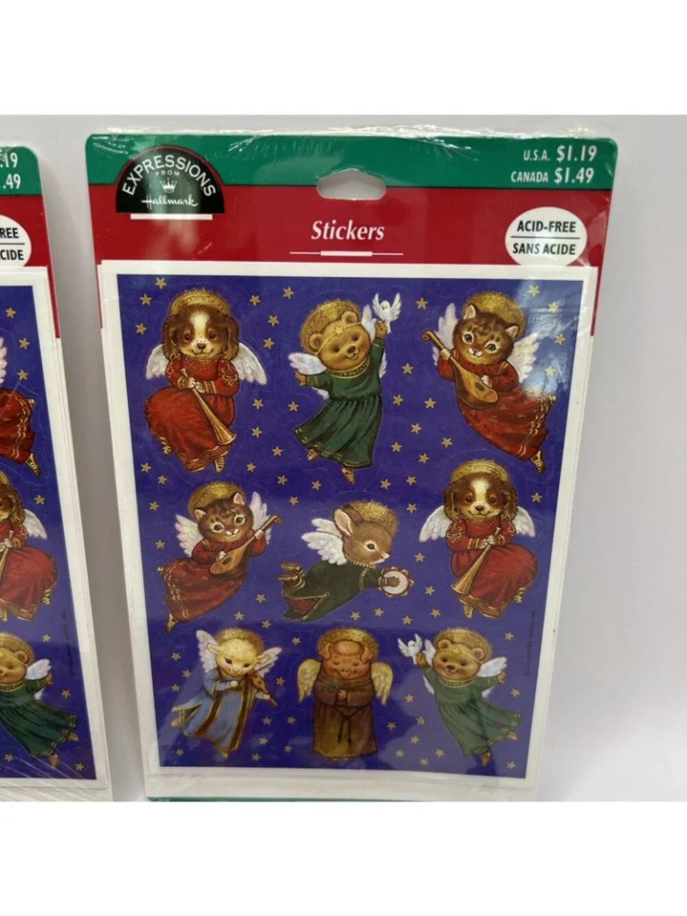 Vintage Set of 9 Sheets Hallmark Adorable Animal Angels Minstrels Stickers NIP